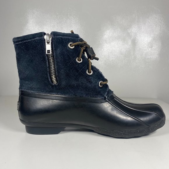 Sperry Top Sider Women Boots Waterproof Duck Boots Zip Lace Up Rubber Black Sz 6 - Picture 5 of 15